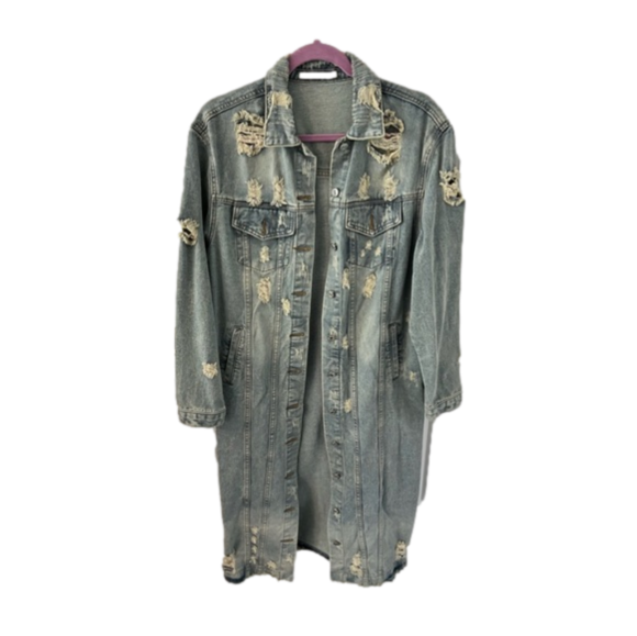 Long Demin distressed jacket - Picture 1 of 5
